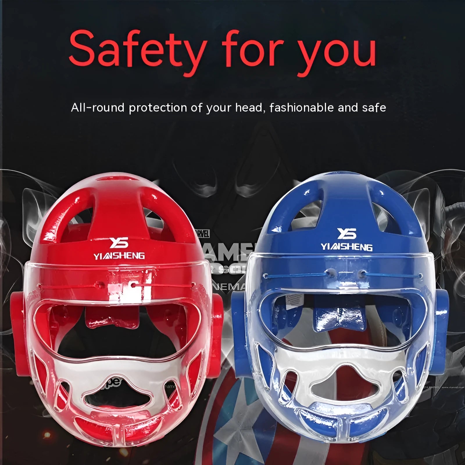 Karate helmet protective equipment for boxing training in white, blue, or red colours