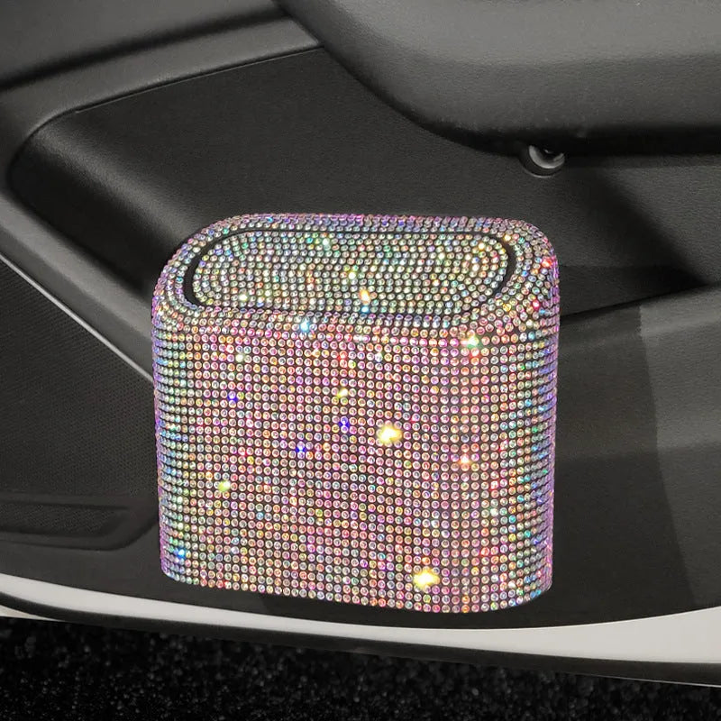 Coloured diamond car trash can plastic plug-in 16x14x6.4cm with studded pattern