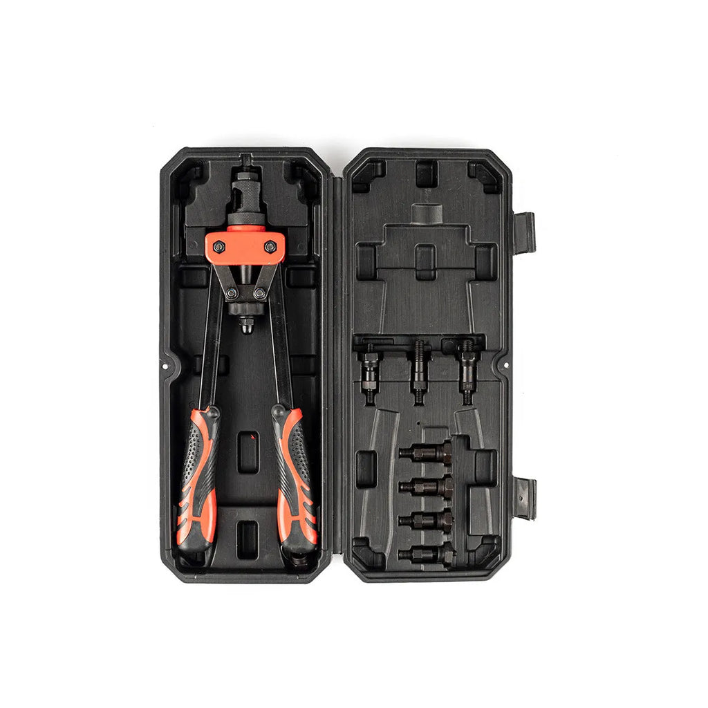 CQ14 model alloy rivet nut pull-setter tool with six M3 M4 M5 M6 M8 M10 tips, 37 cm long.