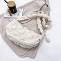Women's casual nylon underarm messenger bag in beige colour showing dimensions and adjustable shoulder strap
