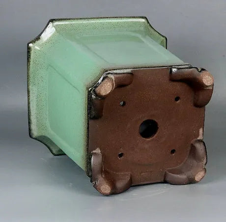 Purple clay glazed ceramic bonsai pot, 26x26x27cm, handmade with breathable construction for desktop and floor use