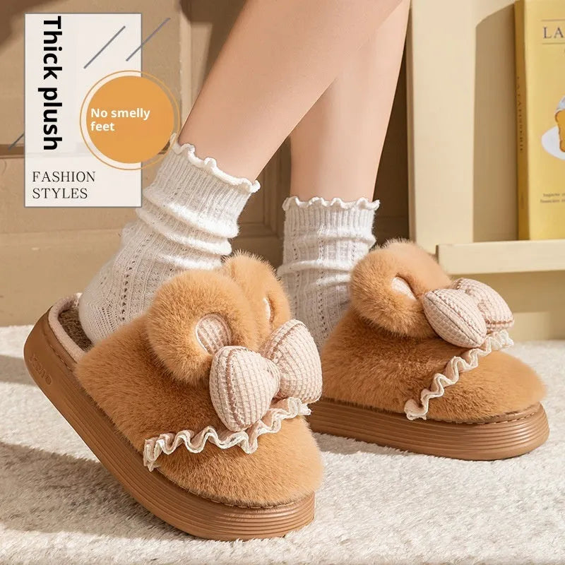 Indoor non-slip warm couples cotton slippers with suede upper in brown, khaki, black and white