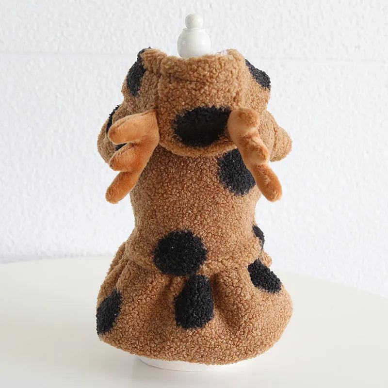 Polka dot elk couple print pet clothing for dogs and cats in skirt-style and four-legged designs
