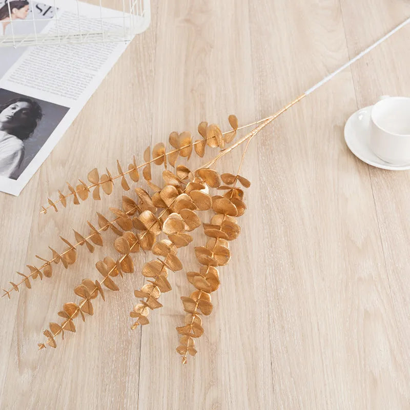 Gold plastic Persian eucalyptus and ginkgo leaf artificial flower arrangement for wedding decor