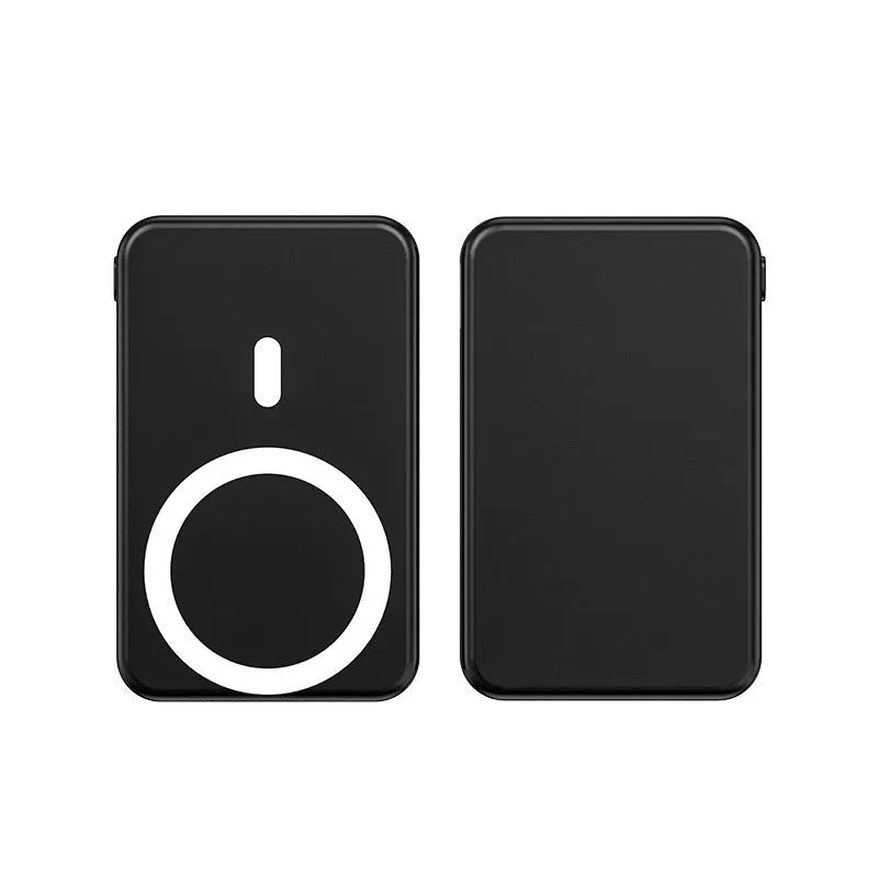 Magnetic wireless charging power bank with folding stand in pearl white colour.