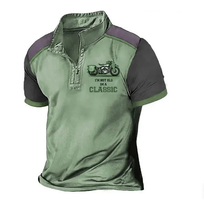 Golf polo shirt in bird eye cloth polyester with digital printing, loose fit pullover style