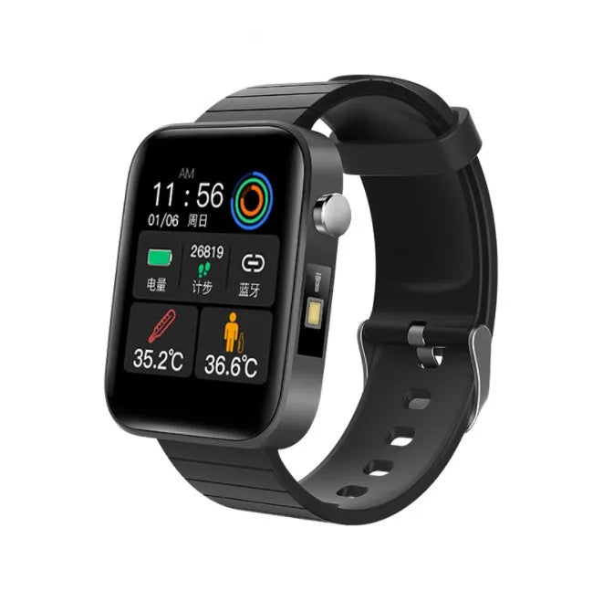 Smart bracelet with black wrist strap and 1.54-inch touch screen showing health data