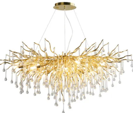 Postmodern light luxury water drop crystal chandelier with aluminium frame, adjustable height 0.5m, diameter 600mm