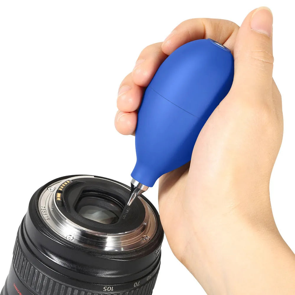 Blue rubber handheld air blower dust removal tool for cleaning cameras and phones