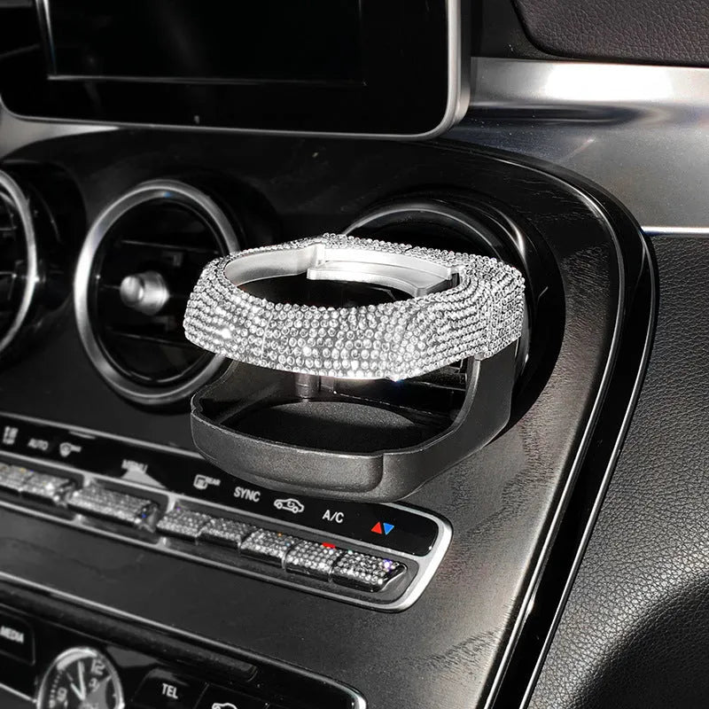 Diamond decorated car air vent mounted cup holder in choice of seven colours