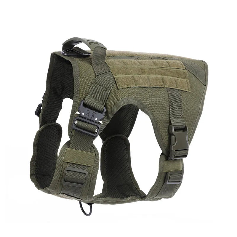 Nylon tactical pet vest with quick release metal buckles and thickened handle in army green colour