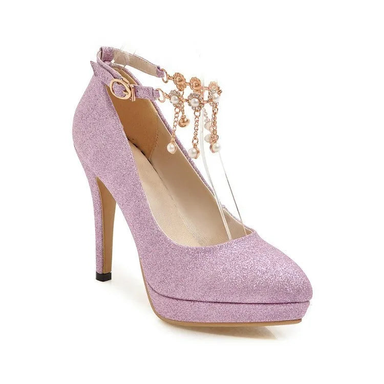 Women's platform high heels with stiletto heels in blue, pink, gold, or silver colours