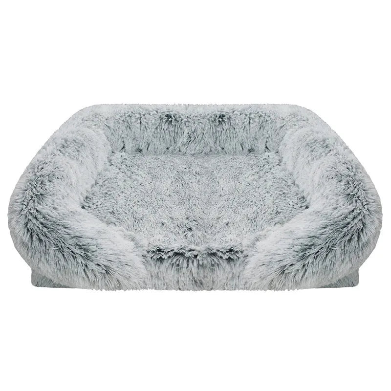 Removable washable square pet house dog bed in gradient grey waterproof cloth size L