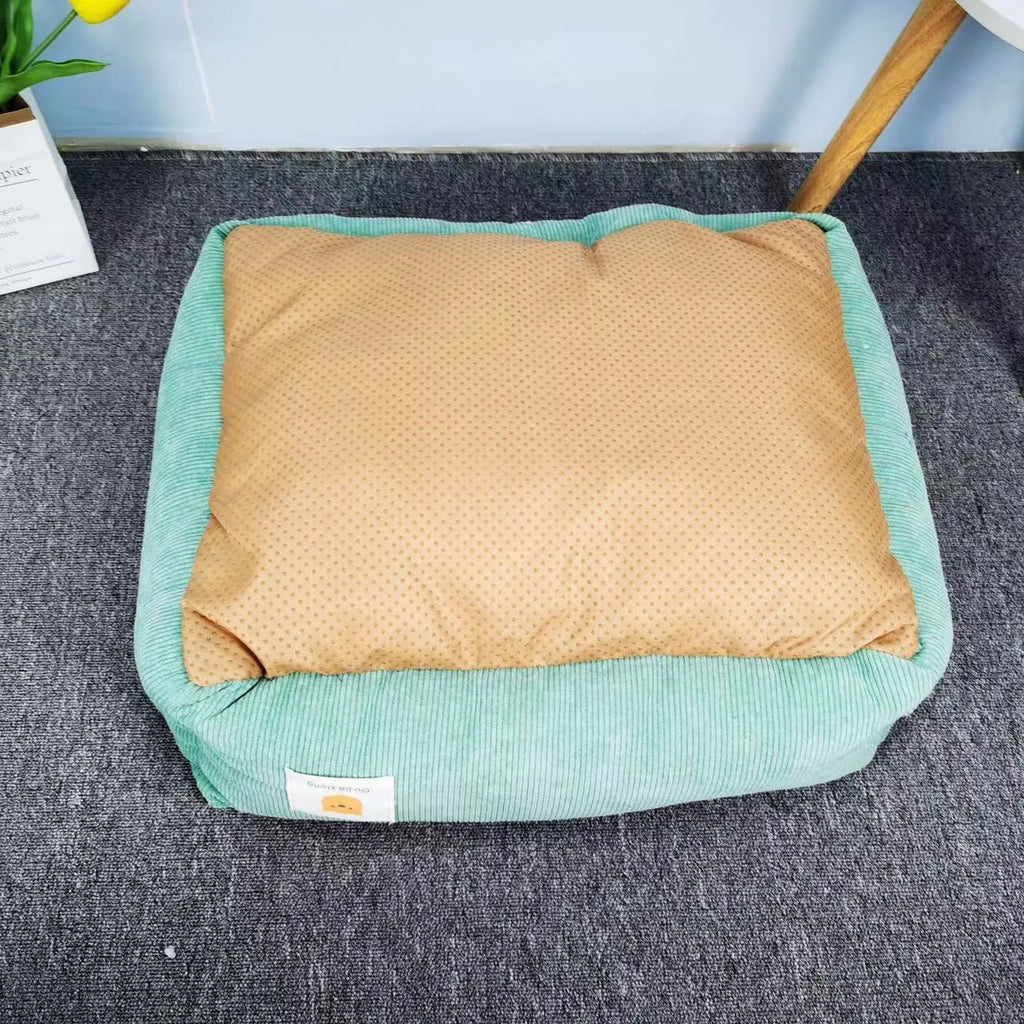 Soft fabric pet winter bed for dogs and cats in light blue colour, showing plush velvet texture.