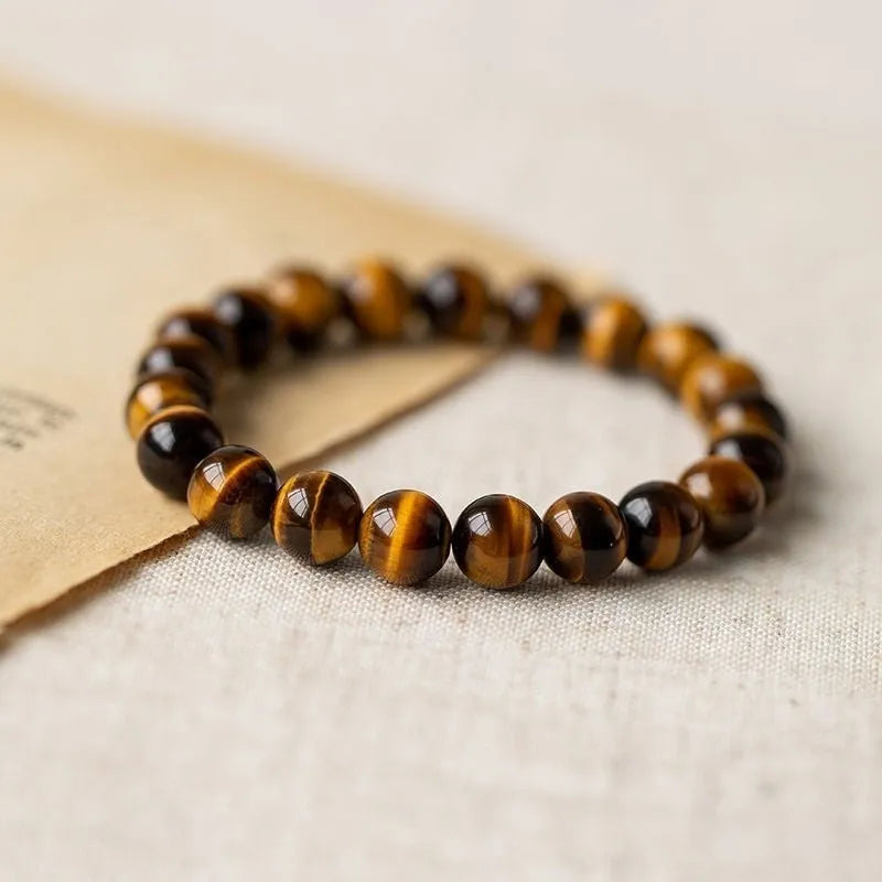 Single circle Buddha rosary bracelet with tigereye dzi bead in ethnic style