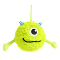 Green plush dog teething toy ball with sound activation feature, 12cm diameter