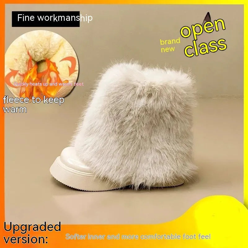 Women's black fleece-lined snow boots with waterproof platform and mid heel