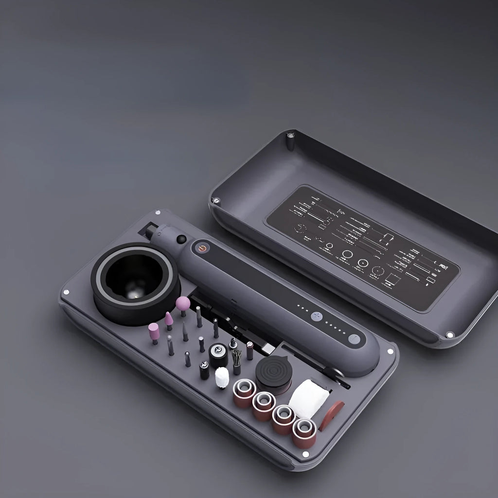 Mini electric polishing and cutting machine set with lithium battery showing compact design