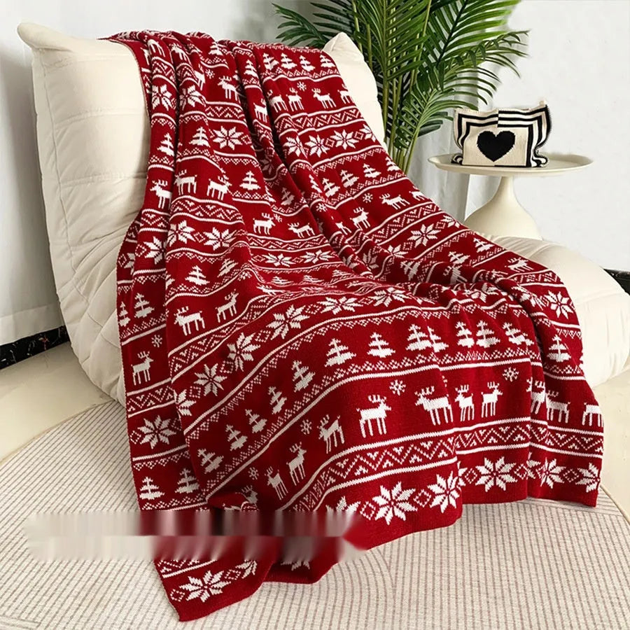 Christmas blanket with cartoon reindeer pattern decorative throw