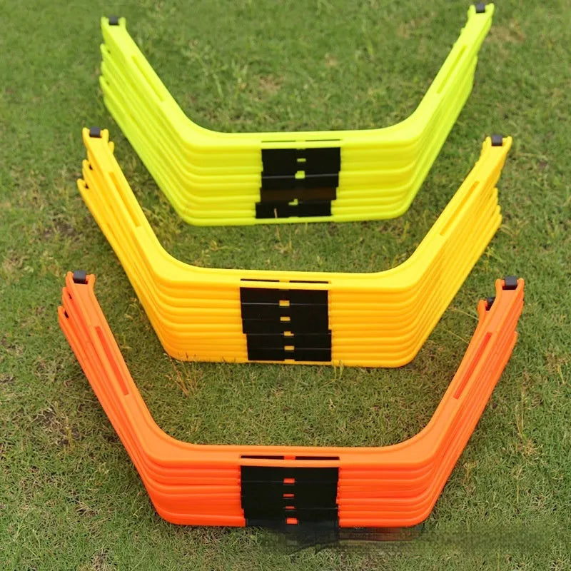 Set of six foldable yellow hexagon plastic agility training rings for sports drills.