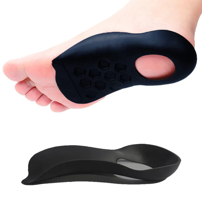 TPR arch support insoles for varus correction in white, black, and skin colour options
