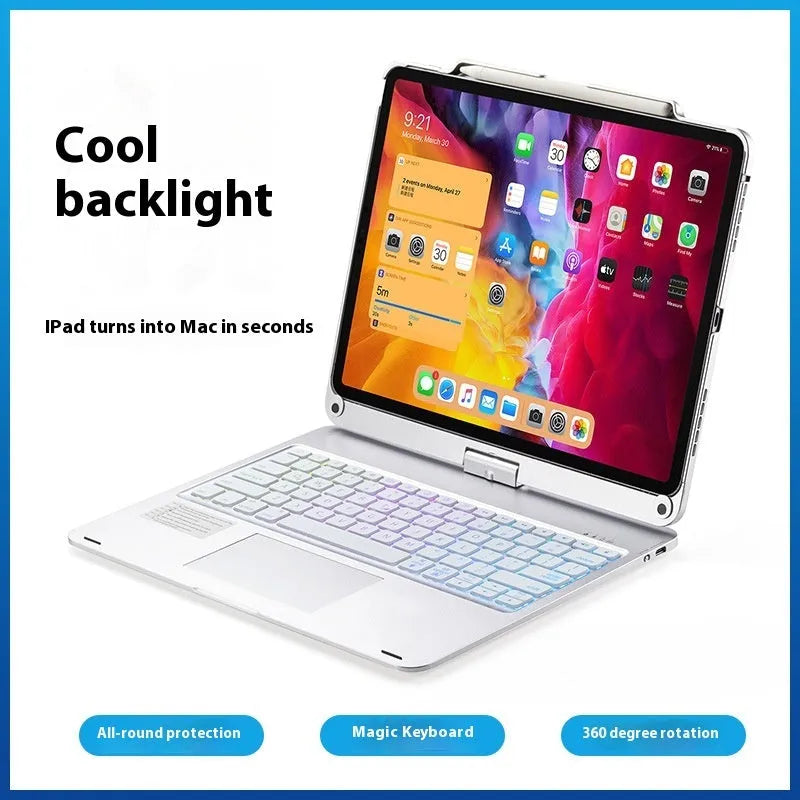 Miaocontrol Bluetooth keyboard with 360-degree rotating case for iPad Air and Pro tablets in black, rose gold or silver