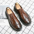 Men's black and brown business brogue shoes with round toe and artificial PU upper