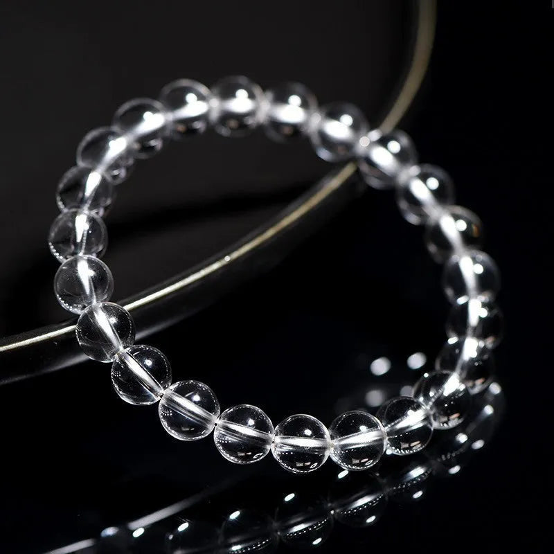 Natural Donghai old mine white crystal round bead bracelet in single circle style with 6mm to 14mm options