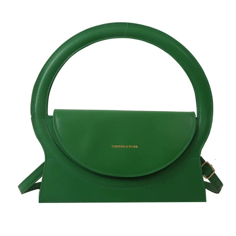 PU leather messenger bag in horizontal square shape with sandwich pockets and stitching details