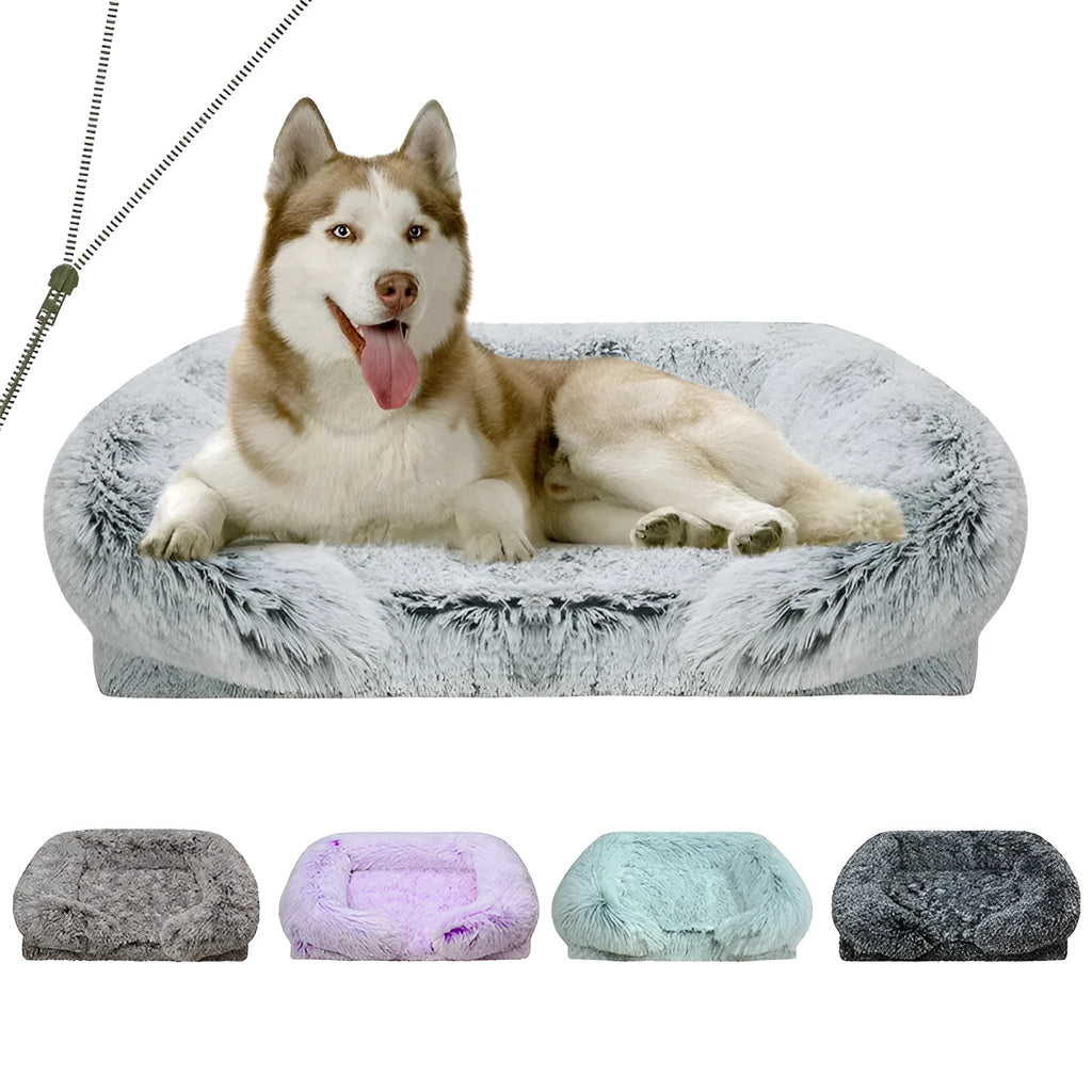 Removable washable square pet house dog bed in gradient grey waterproof cloth size L
