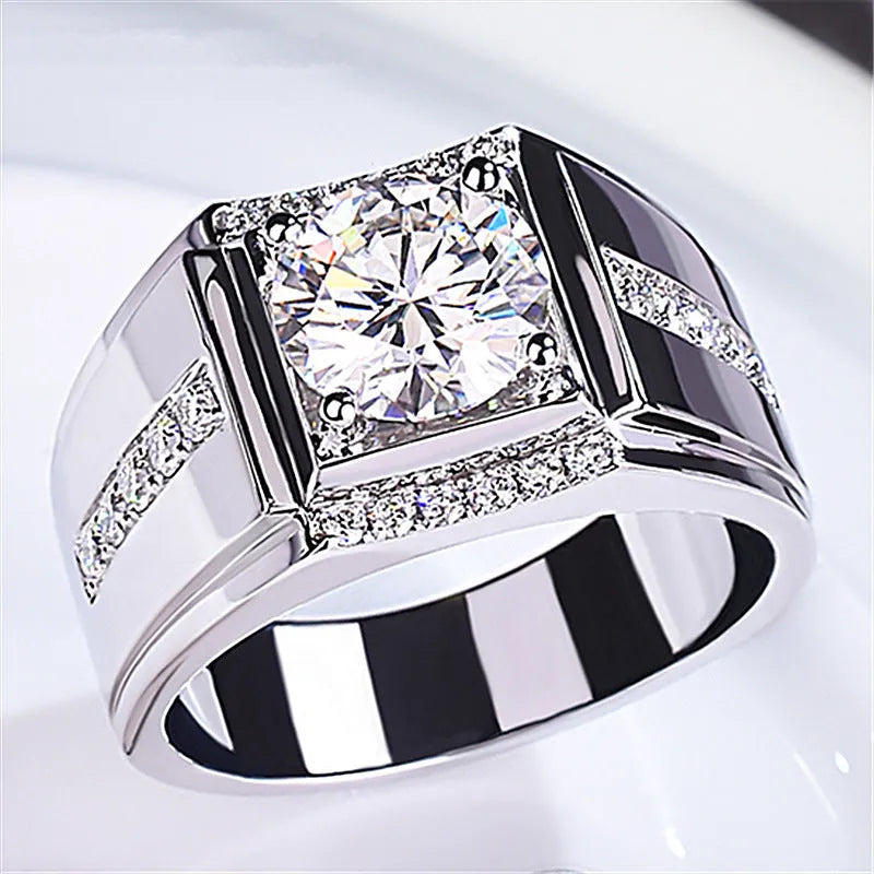 Men's geometric imitation moissanite ring with an adjustable open mouth band in a rose gold finish.