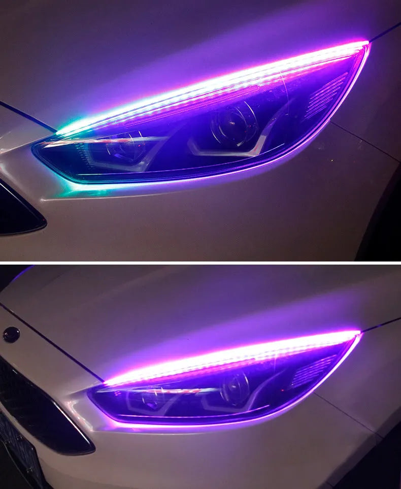 Remote control and set of multicolour RGB LED daytime running lights for cars in three length options