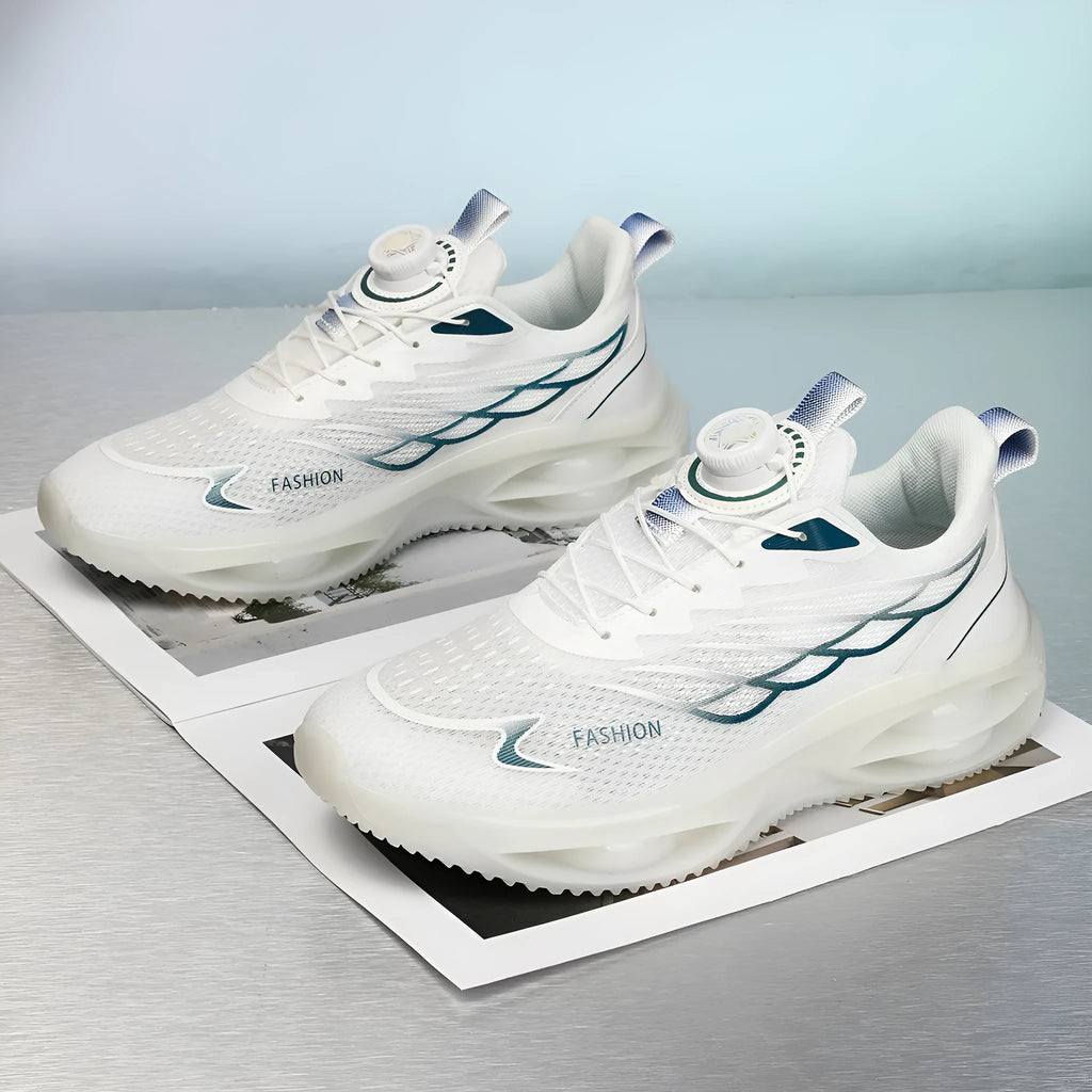 Casual breathable shoes in sky blue with PU mesh upper and rubber sole, lace-up design