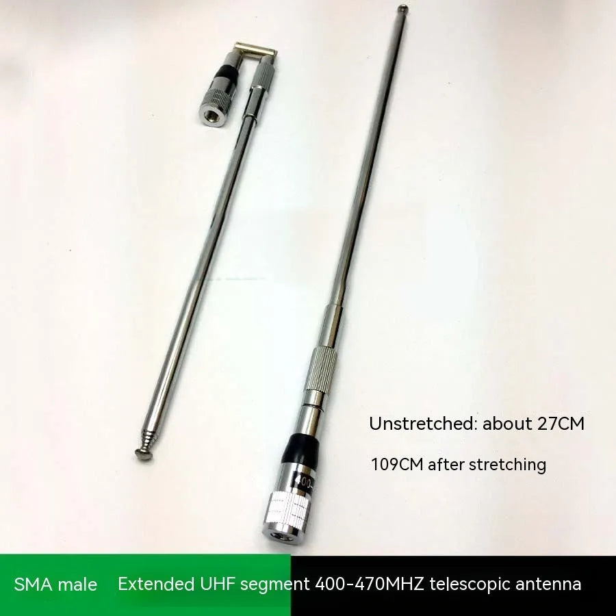 Silver stainless steel lengthened folding telescopic rod antenna with SMA and BNC interfaces for handheld transceiver