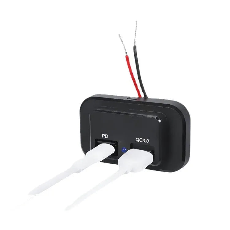 Black QC3.0 modified car charger with TYPE-C interface for 36W fast charging