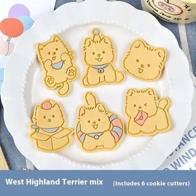 Three-dimensional plastic biscuit mould with dog cartoon designs for pressed cookies