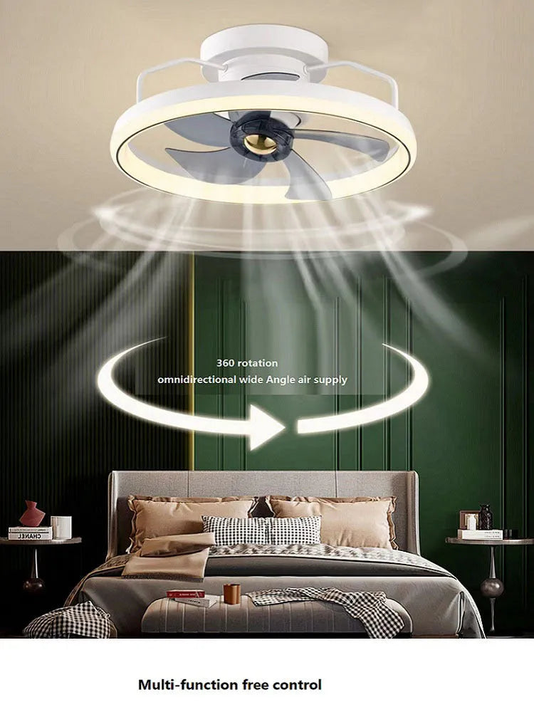 Modern ceiling fan light with white PC blades and acrylic lampshade showing 500mm diameter