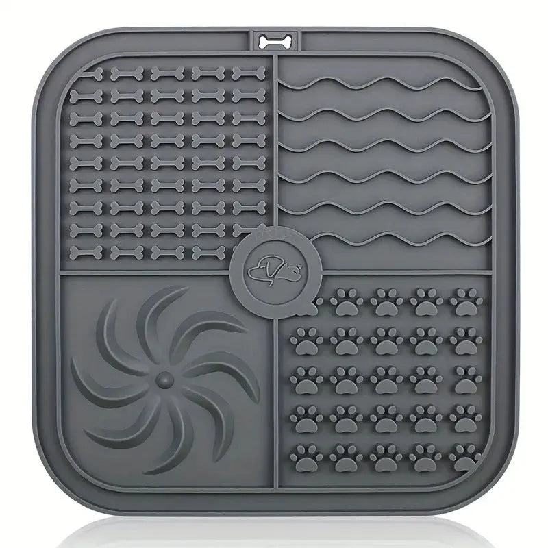 Bottom suction cup non-slip silicone pet slow food mat in gray for dogs and cats