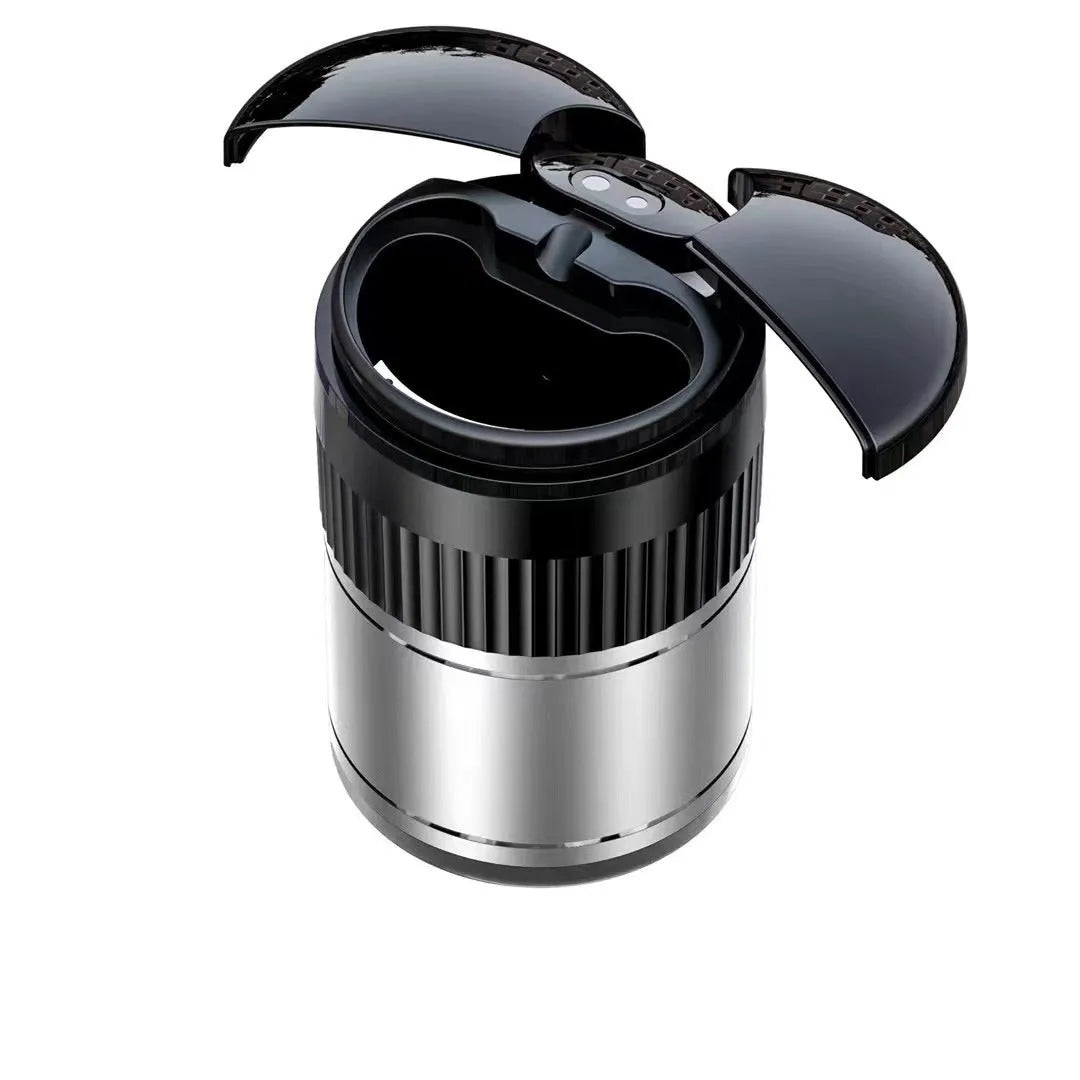Metal car ashtray with automatic sensing technology and lid for vehicle use