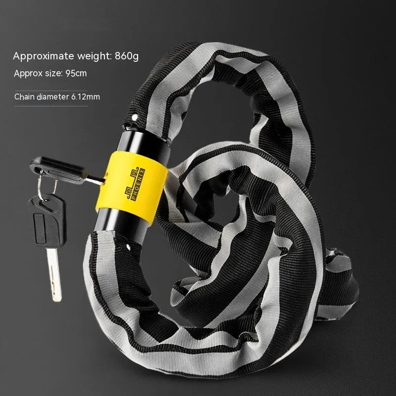 95cm zinc alloy mountain bike chain lock with anti-hydraulic shear resistance in black or yellow
