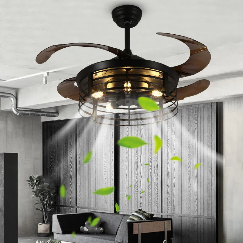 Industrial American retro style 42-inch ceiling fan with integrated light and remote control.