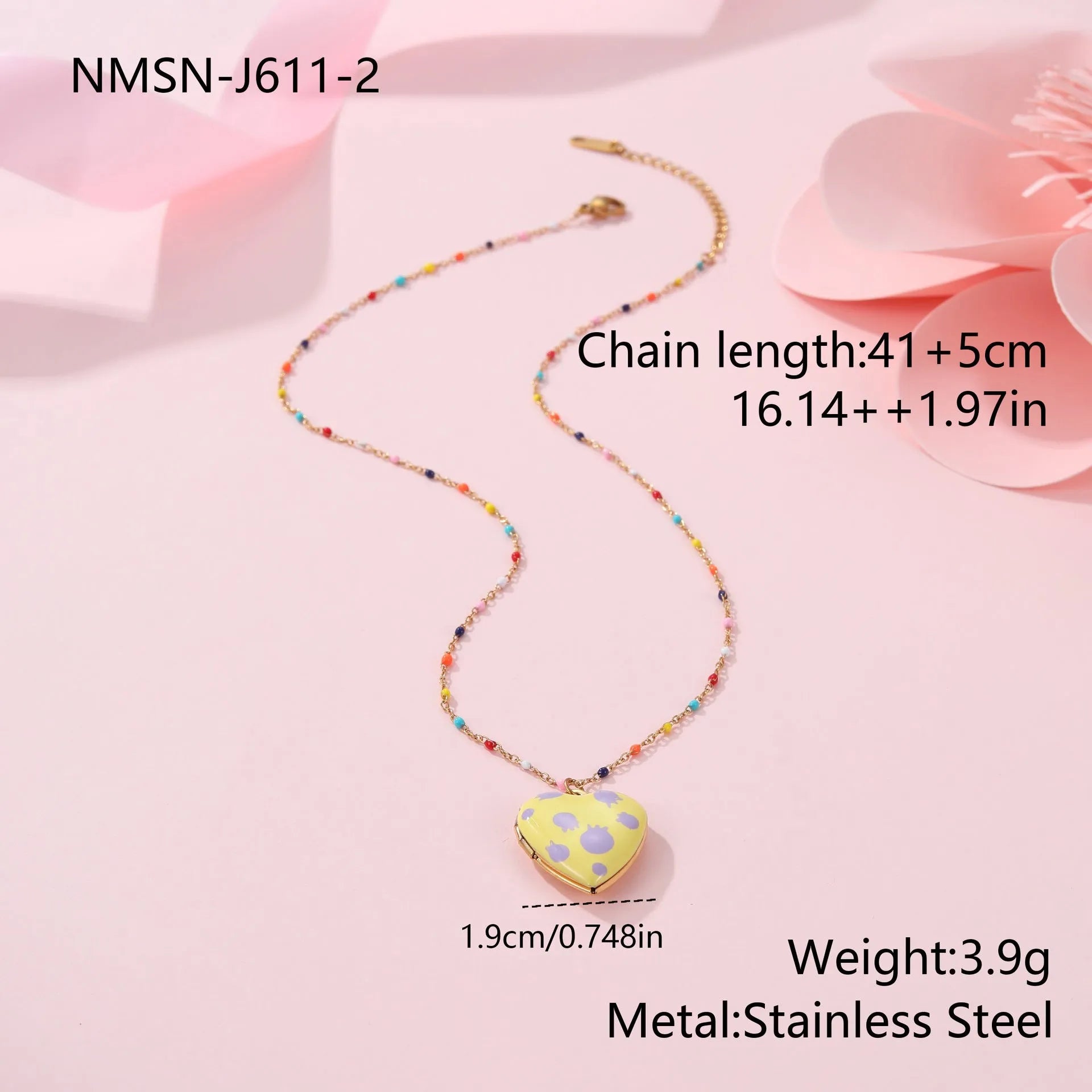 Women's stainless steel necklace with fruit pendant designs in gold plating on adjustable chain