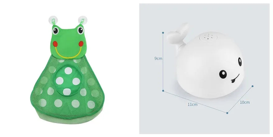 Automatic water spray whale bath toy floating in water with fountain and LED lights