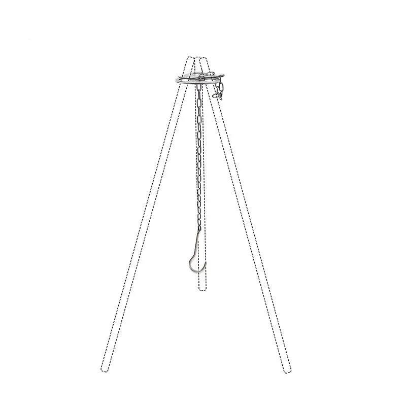 Silver stainless steel triangle hanging pot support with 118cm chain for camping outdoor cooking