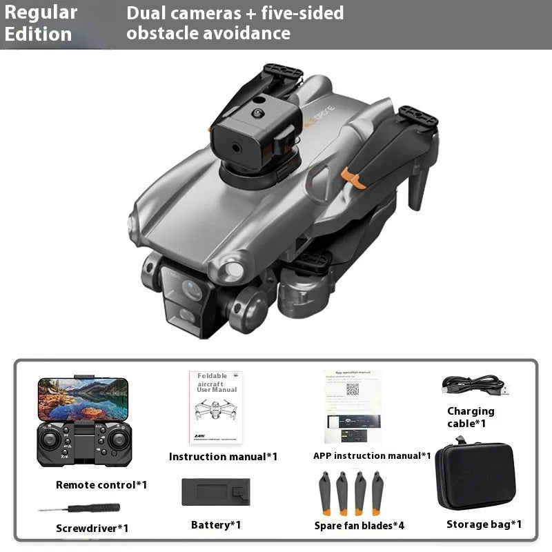 P25 dark blue dual lens brushless drone with 540° obstacle avoidance and GPS return