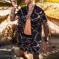 Men's Hawaiian set with polyester four-way stretch shirt and beach shorts, sizes S-XXXL, three styles