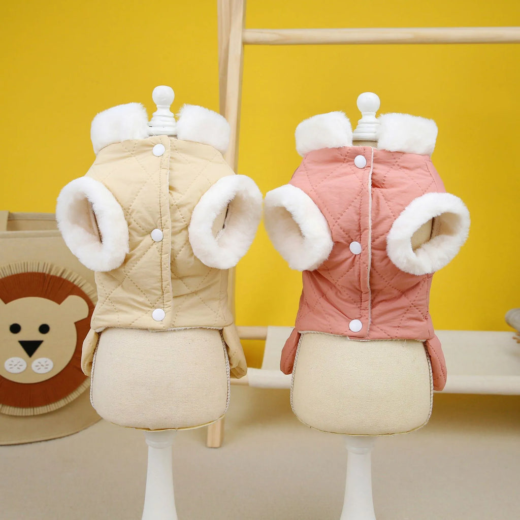 Pet dog clothes small dog butterfly cotton-padded dress in apricot colour