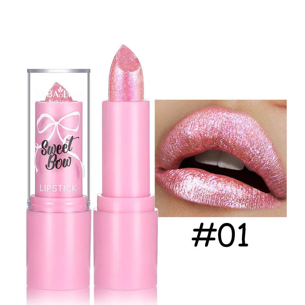 Sweetheart bow diamond lipstick in matte finish, showing six colour options.