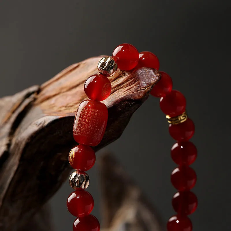 Red or green agate Guanyin Buddhist prayer bracelet with auspicious patterns