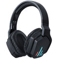 Luminous black wireless gaming headphones with head-mounted design showing LED lighting elements